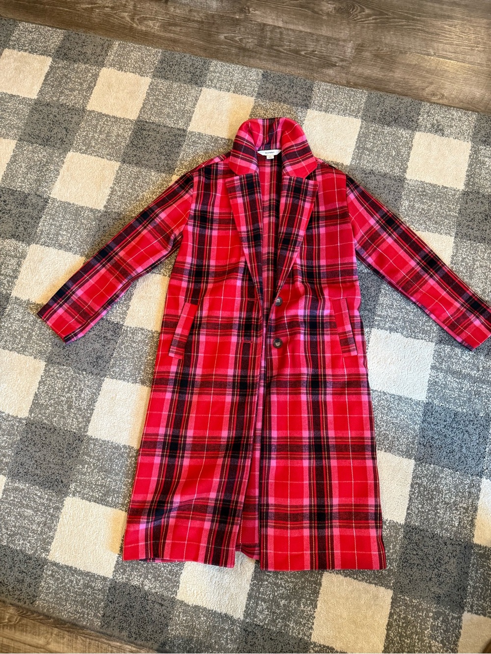 Old Navy Red Plaid Pea Coat